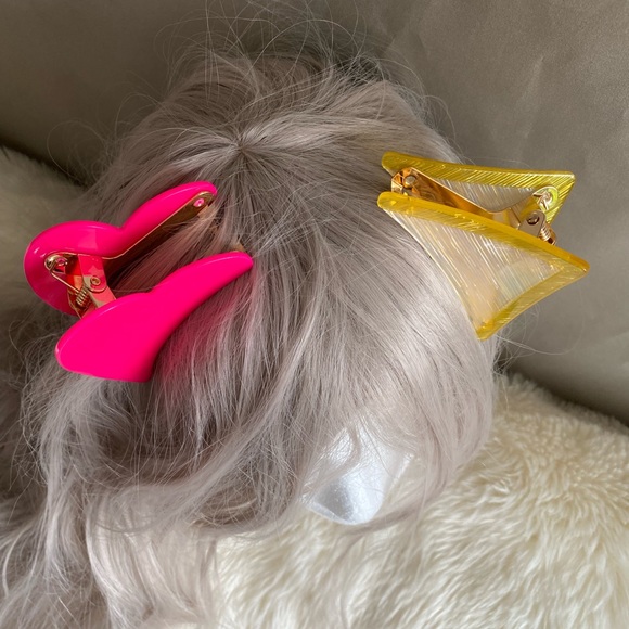 BP Jumbo Geometric Hair Clip Set Neon Pink & Yellow - Picture 7 of 15